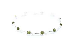 Minimal Green Amber Bracelet - Elegant Sterling Silver Design | Perfect Addition to Any Jewelry Collection