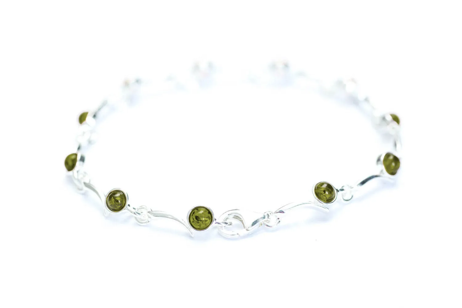 Minimal Green Amber Bracelet - Elegant Sterling Silver Design | Perfect Addition to Any Jewelry Collection