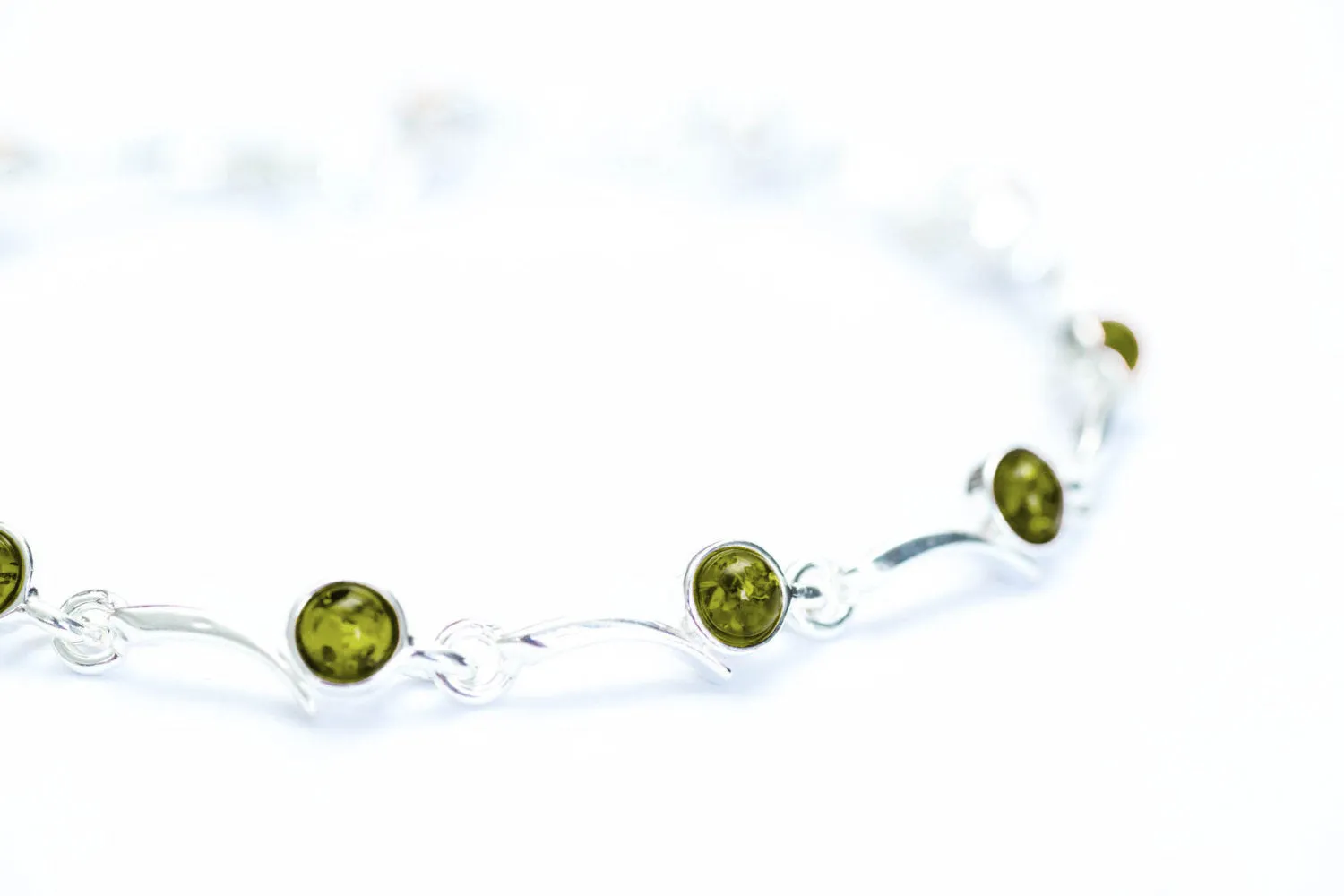 Minimal Green Amber Bracelet - Elegant Sterling Silver Design | Perfect Addition to Any Jewelry Collection