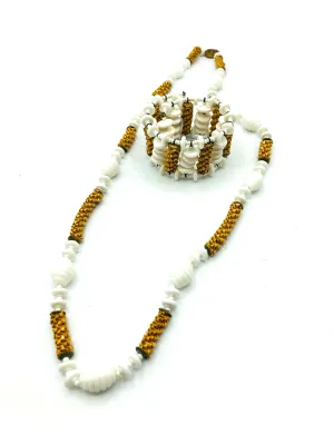 Miriam Haskell Unusual Milk Glass and Raffia Necklace and Bracelet