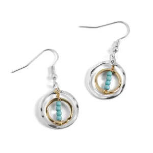 Mixed Metal Double Hoop Earrings w/ Turquoise