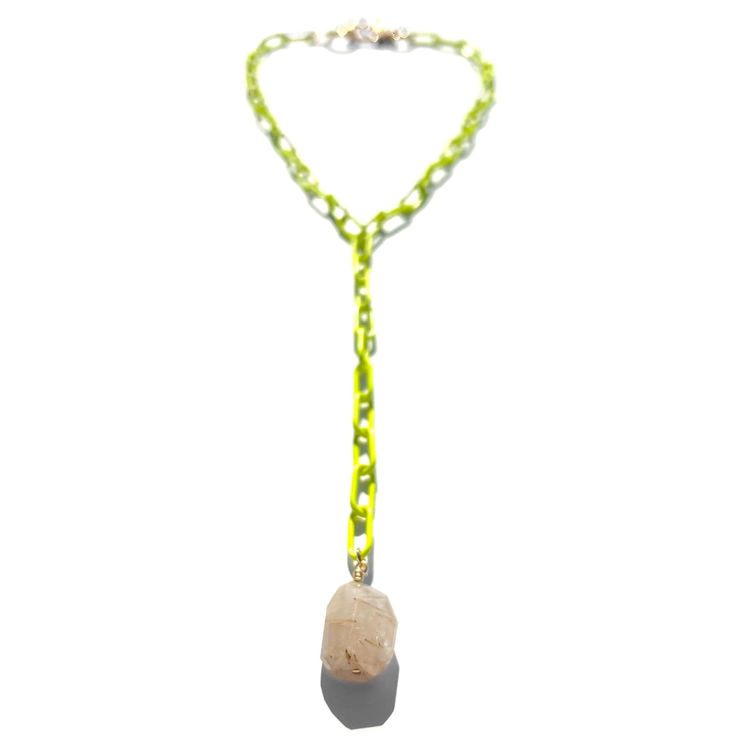 MPR x THE IMAGINARIUM: Neon Yellow   Rutilated Quartz Lariat Necklace