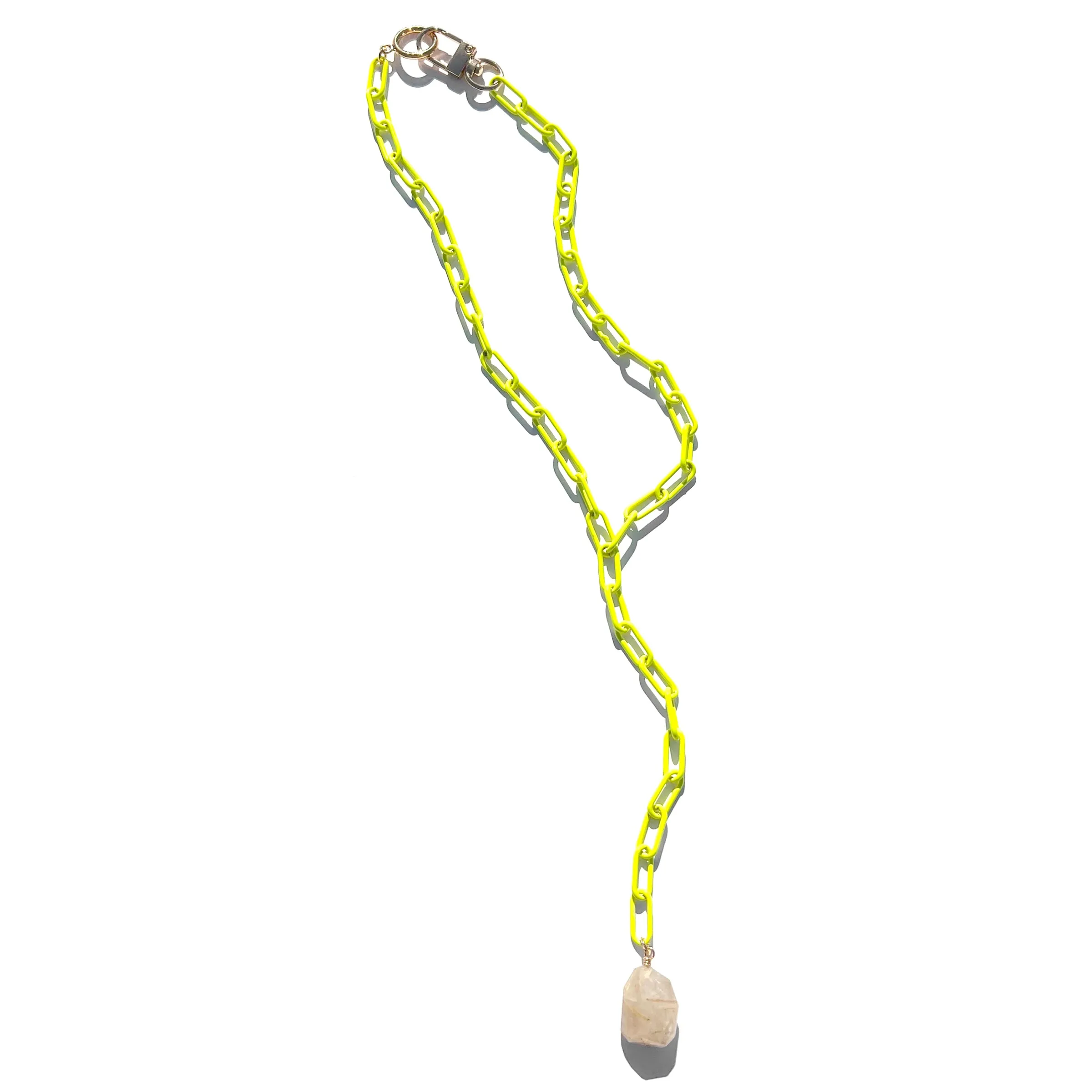 MPR x THE IMAGINARIUM: Neon Yellow   Rutilated Quartz Lariat Necklace