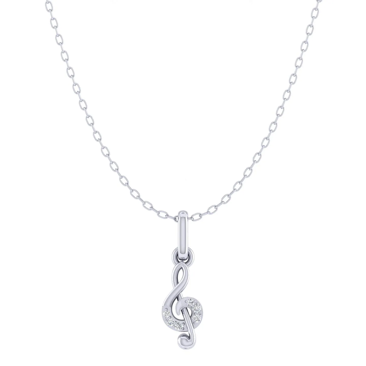 Musical Treble Clef 1/40 Cttw Natural Diamond Pendant Necklace set in 925 Sterling Silver