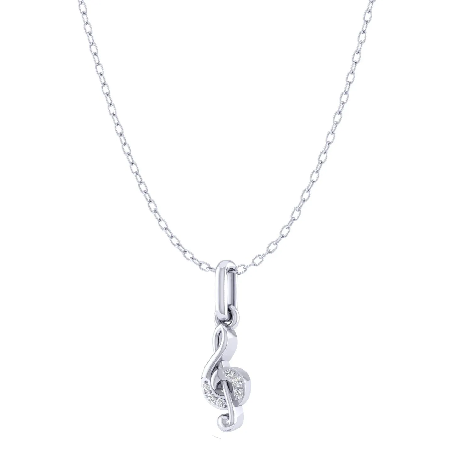 Musical Treble Clef 1/40 Cttw Natural Diamond Pendant Necklace set in 925 Sterling Silver