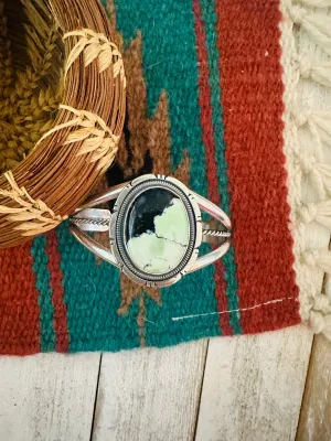 Navajo New Lander Turquoise & Sterling Silver Cuff Bracelet by Wydell Billie