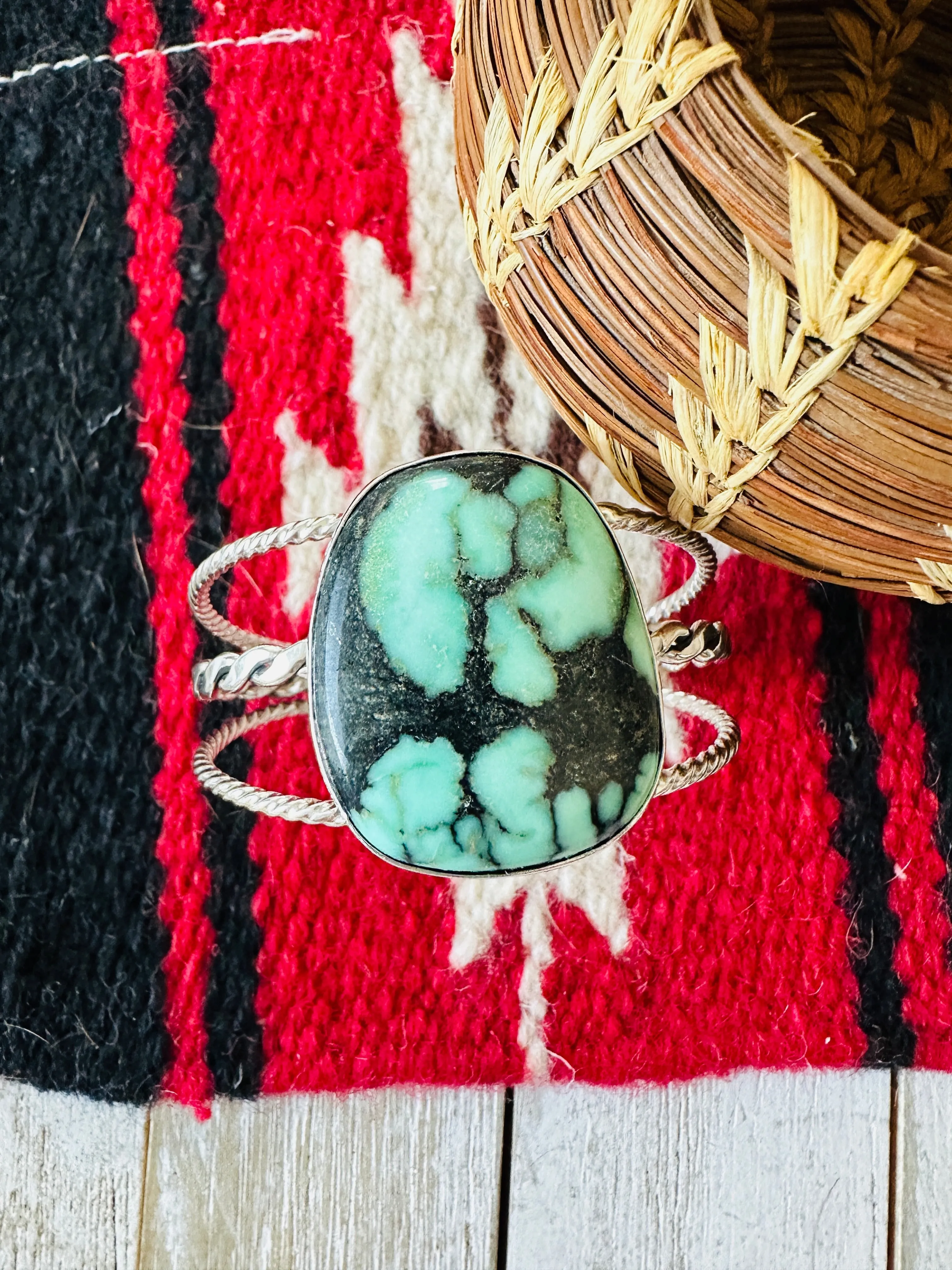 Navajo New Lander Turquoise & Sterling Silver Cuff Bracelet