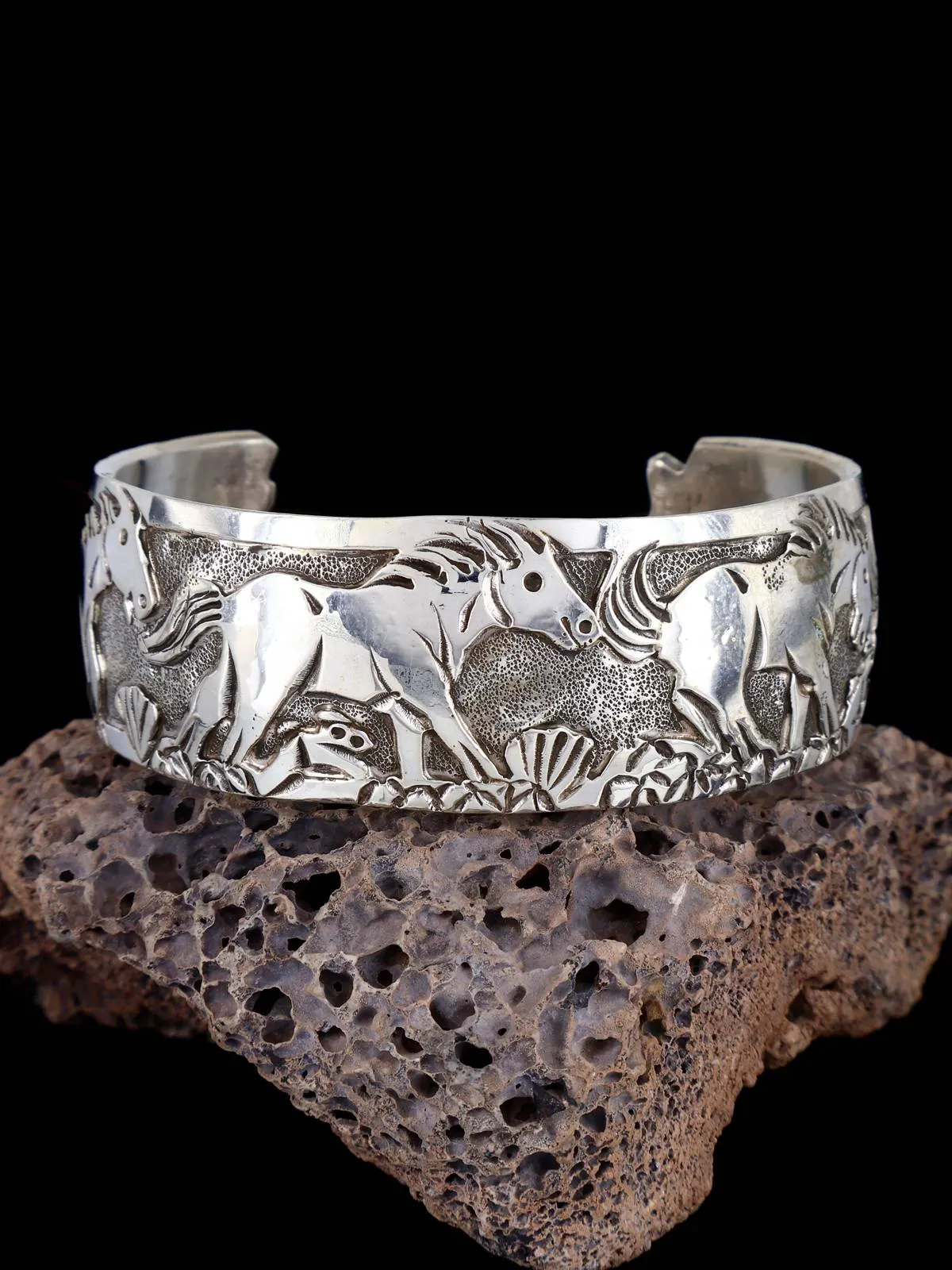 Navajo Sterling Silver Horse Storyteller Cuff Bracelet