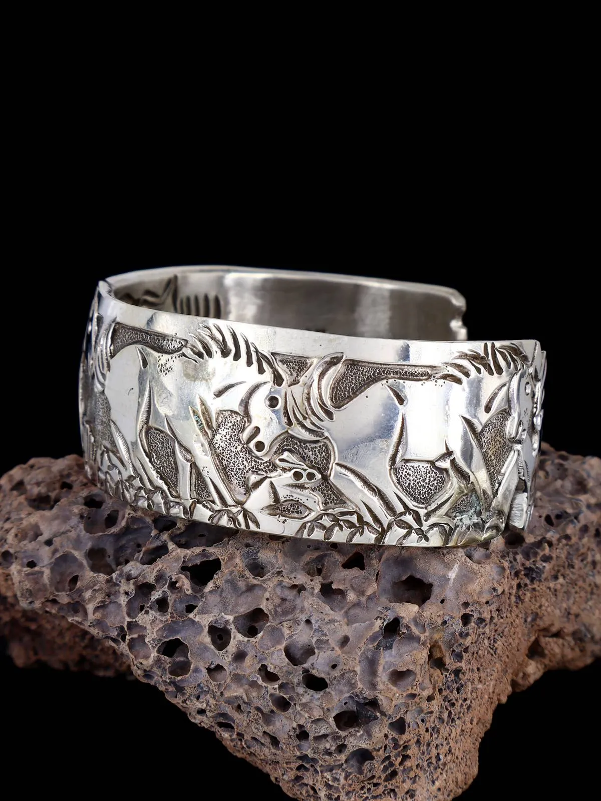 Navajo Sterling Silver Horse Storyteller Cuff Bracelet