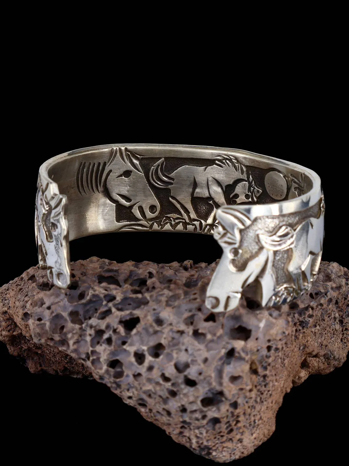 Navajo Sterling Silver Horse Storyteller Cuff Bracelet