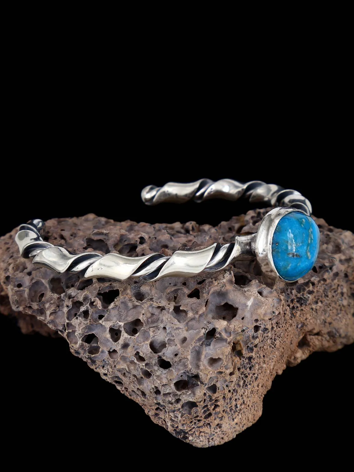 Navajo Turquoise Twisted Sterling Silver Cuff Bracelet