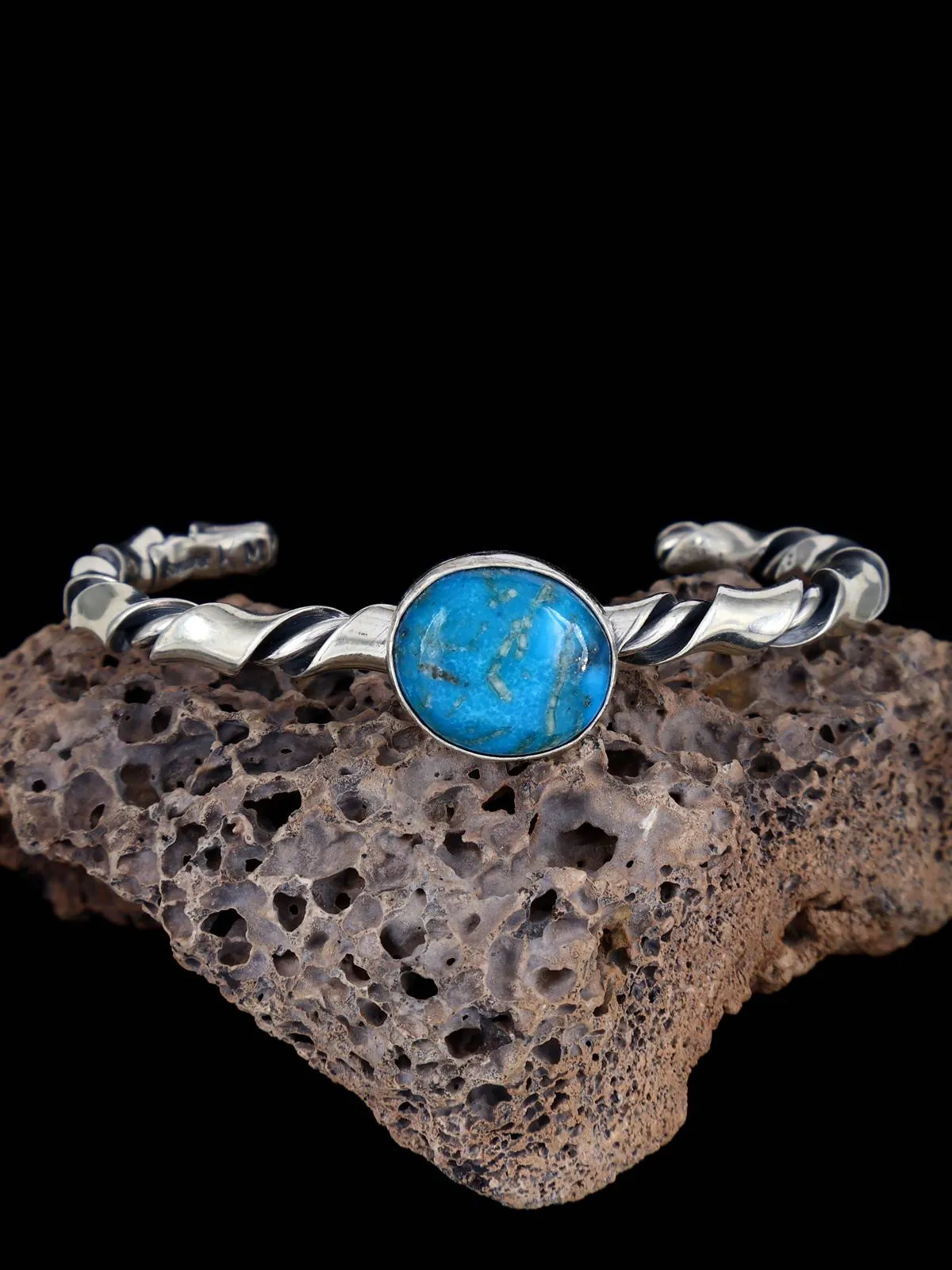 Navajo Turquoise Twisted Sterling Silver Cuff Bracelet