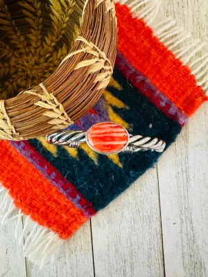 Navajo Twisted Sterling Silver & Orange Spiny Cuff Bracelet