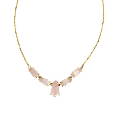 New - Kendra Scott June Catseye 14K Gold Over Brass Statement Necklace - Rose Quartz