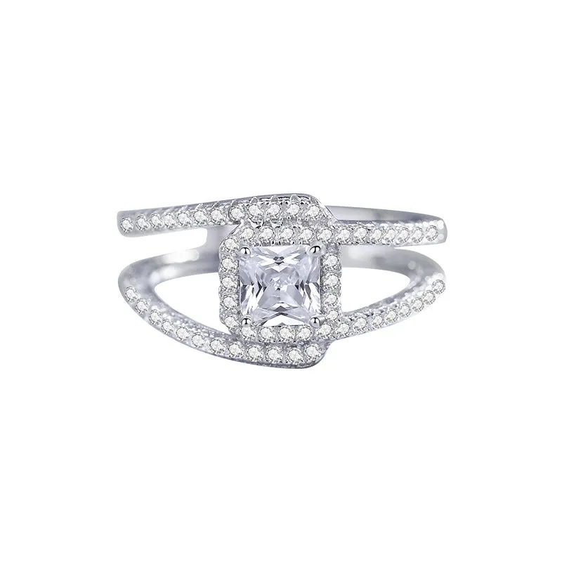 New princess-cut moissanite ring for women s925 sterling silver light luxury fashion pavé double-layer line ring