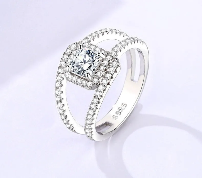 New princess-cut moissanite ring for women s925 sterling silver light luxury fashion pavé double-layer line ring