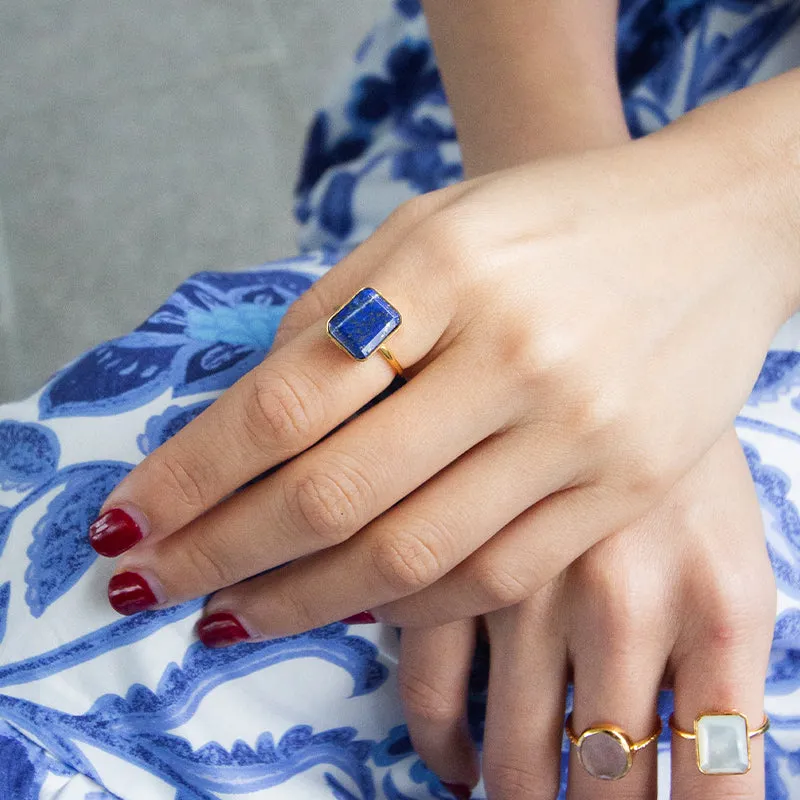 Octagon Cut Lapis Ring