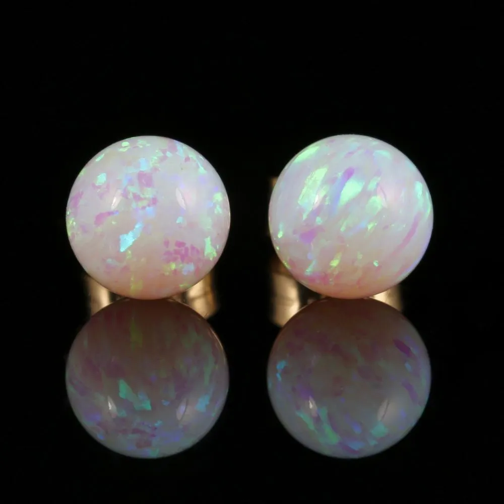 Opal Ball Stud Earrings 9Ct Gold