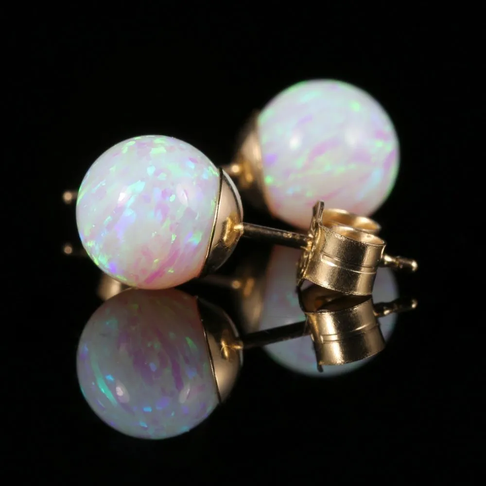 Opal Ball Stud Earrings 9Ct Gold