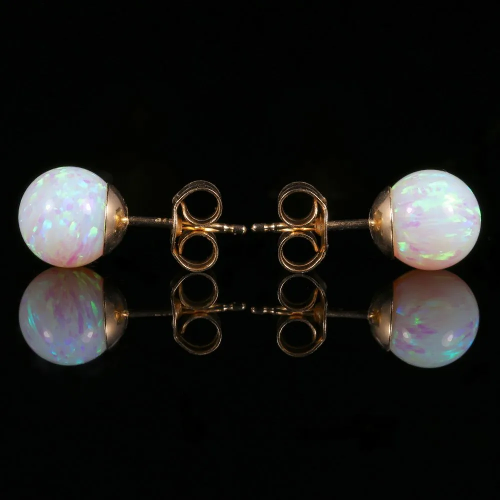 Opal Ball Stud Earrings 9Ct Gold