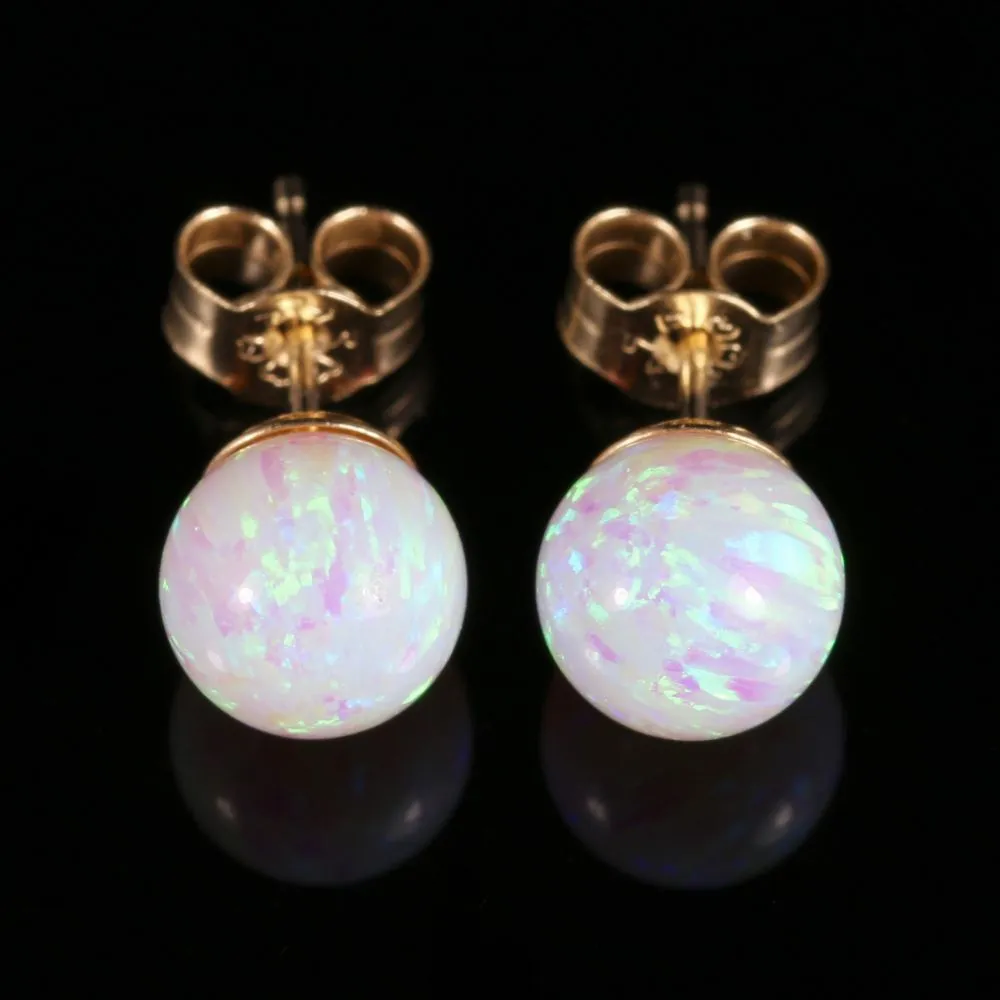 Opal Ball Stud Earrings 9Ct Gold