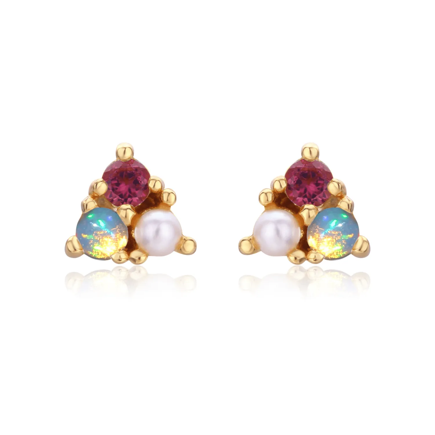 Opal Pink Tourmaline Pearl Trio Earring Studs