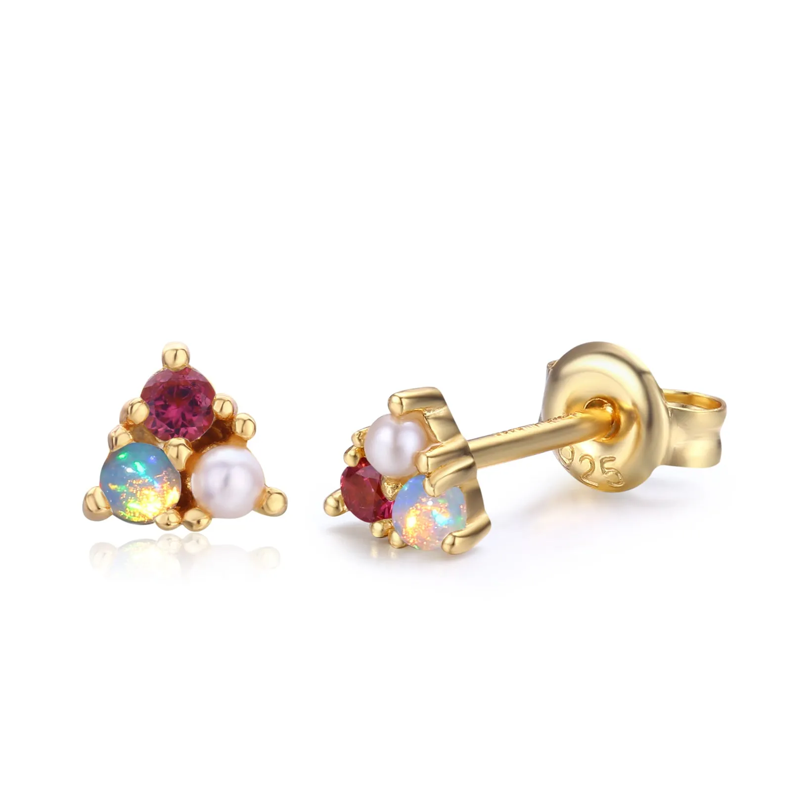 Opal Pink Tourmaline Pearl Trio Earring Studs