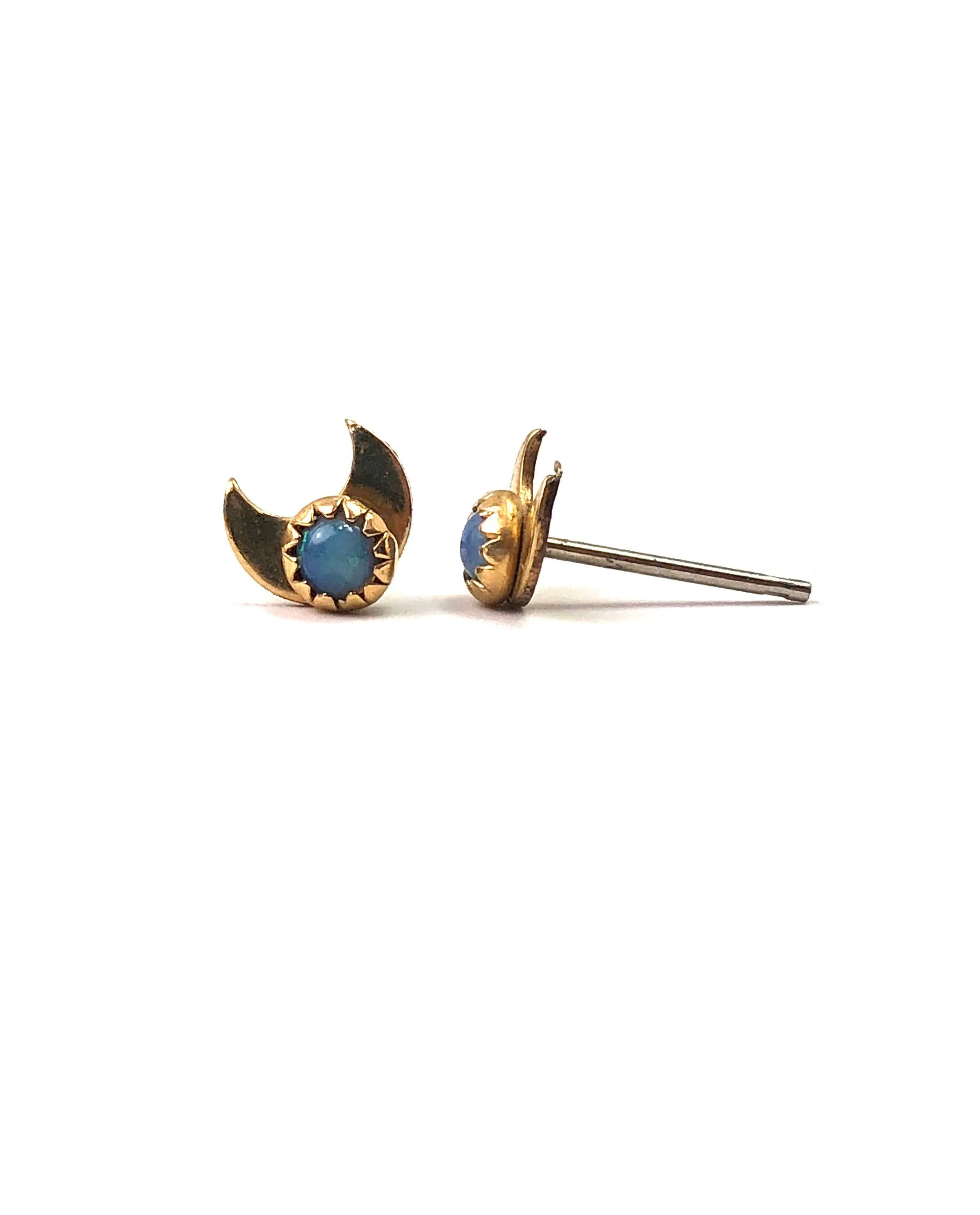 Opal stud earring. Moon 14KGF post w/ sterling silver peg , SKU#OPL992MON