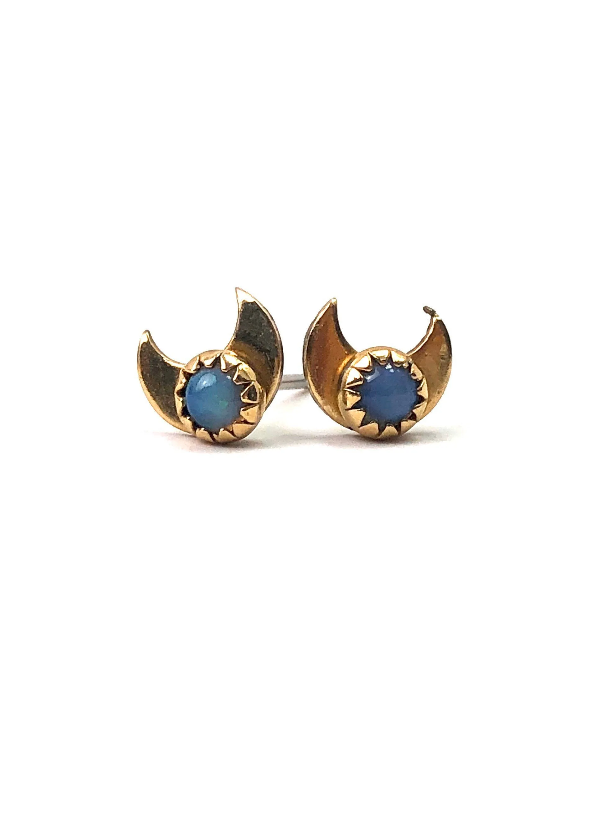 Opal stud earring. Moon 14KGF post w/ sterling silver peg , SKU#OPL992MON