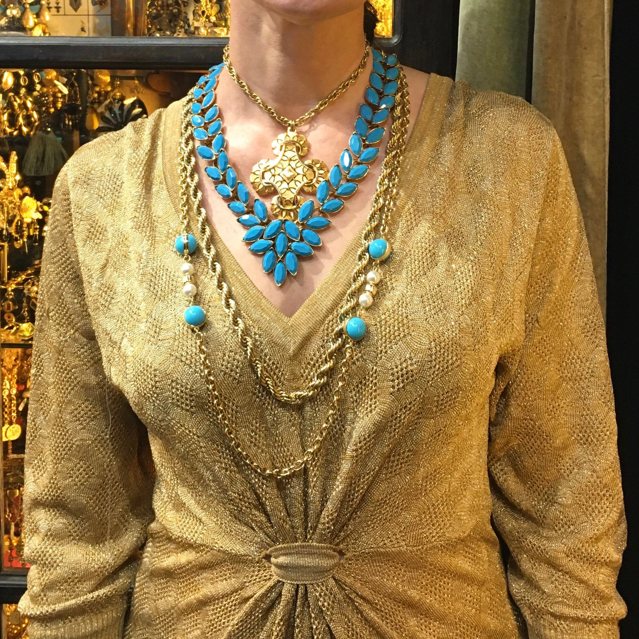 Oscar De La Renta Turquoise Blue Statement Necklace