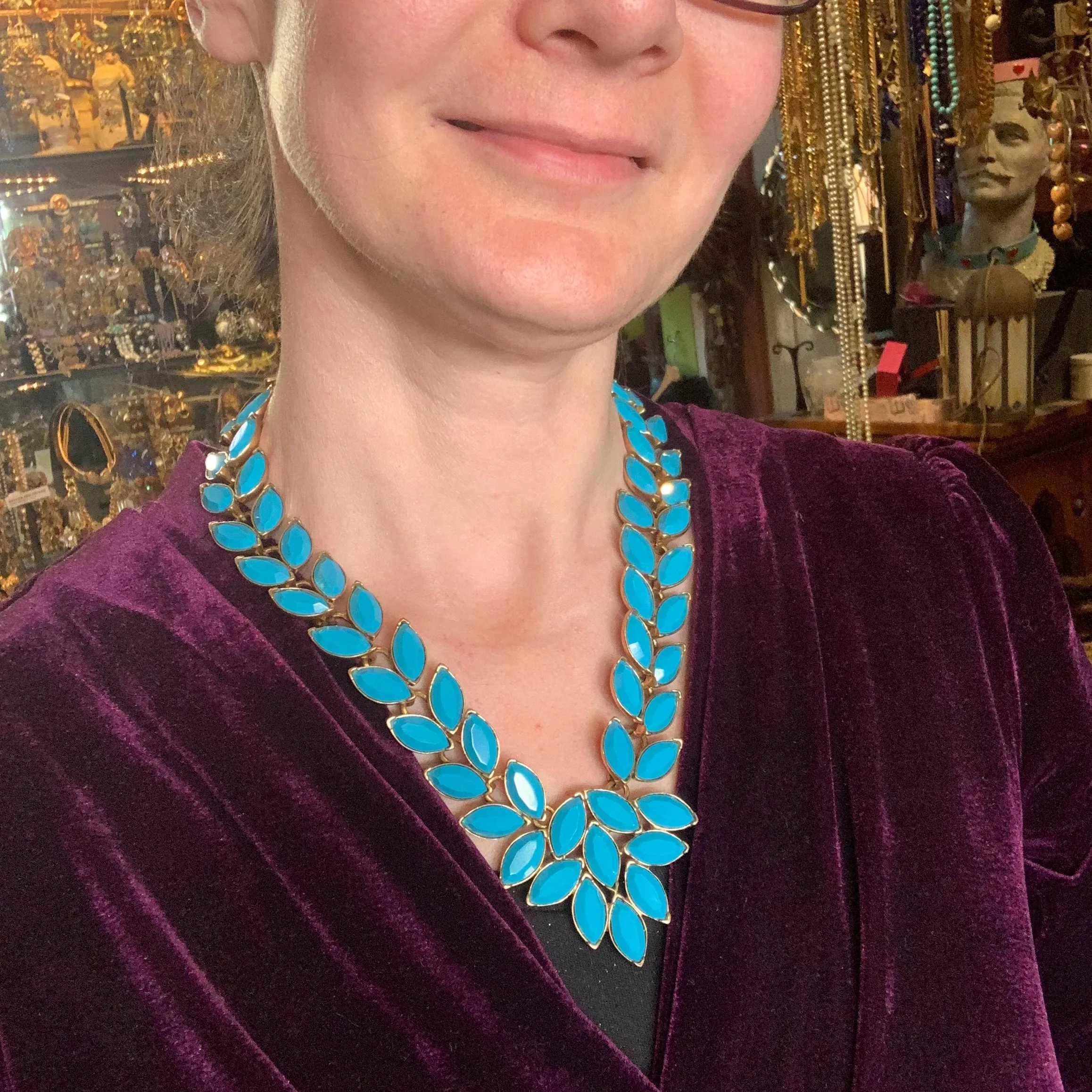 Oscar De La Renta Turquoise Blue Statement Necklace