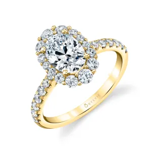 Oval Cut Halo Engagement Ring - Jillian 14k Gold Yellow