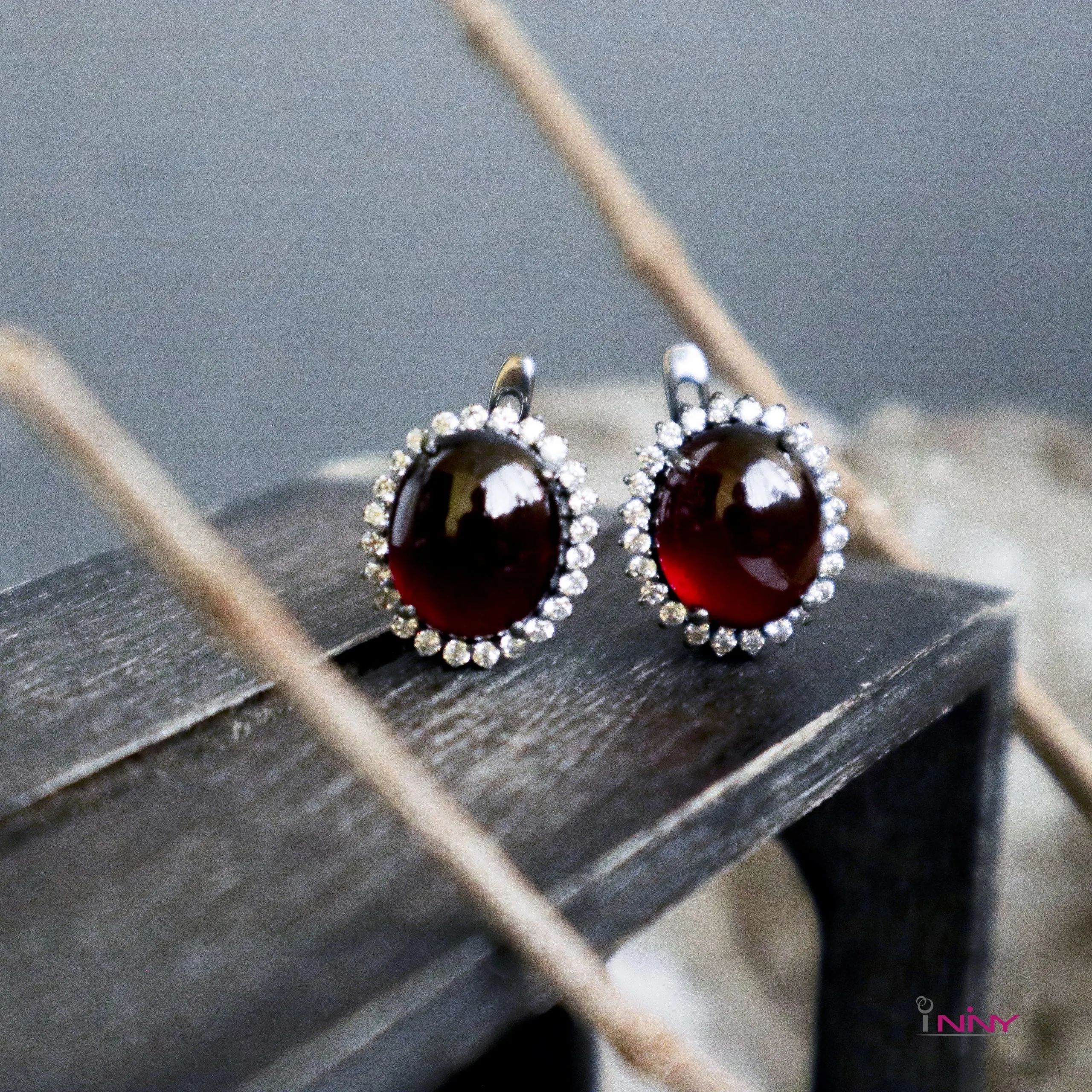 Oval Garnet Earrings