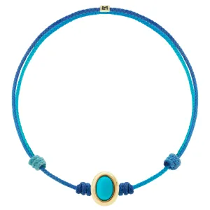 Oval Turquoise Cabochon on Blue Ombre Cord Bracelet