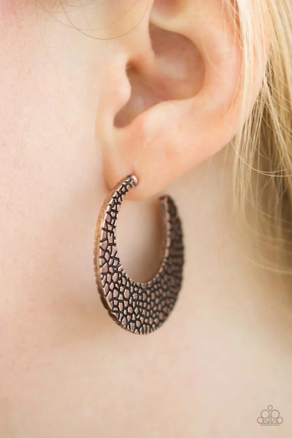 Paparazzi Accessories  - Country Cobblestone #E346 Peg - Copper Hoop Earring