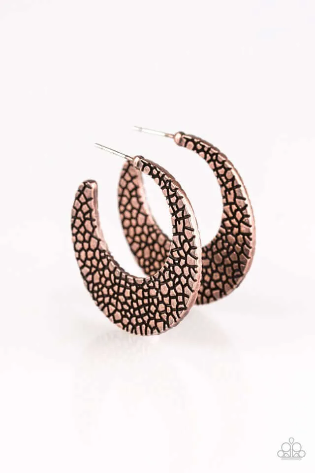 Paparazzi Accessories  - Country Cobblestone #E346 Peg - Copper Hoop Earring