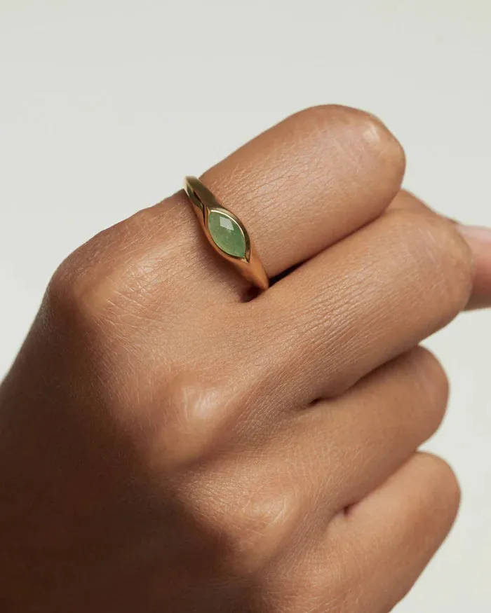 PD Paola Green Aventurine Nomad Stamp Ring, Gold