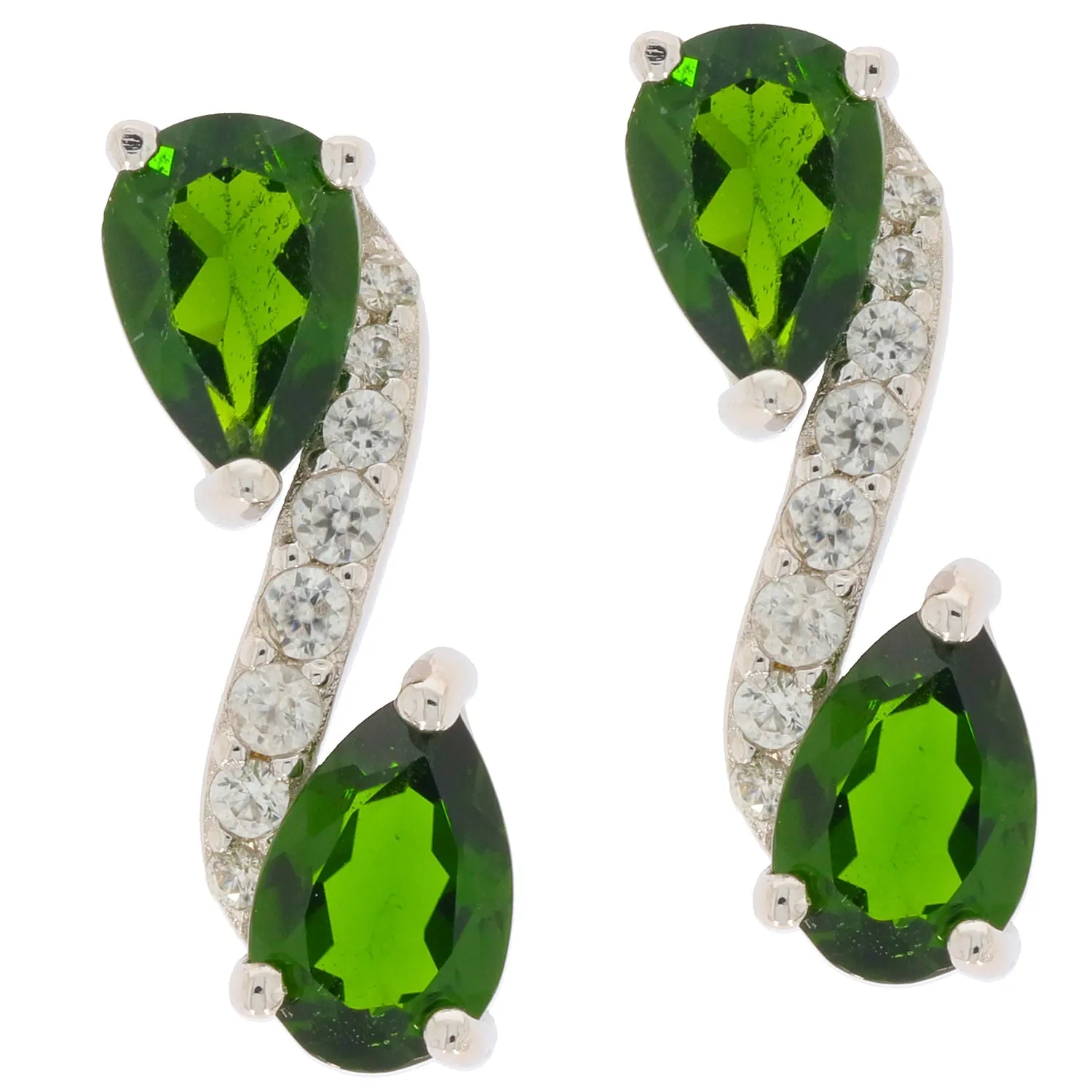 Pear Green Chrome Diopside Sterling Silver Earrings with Accent