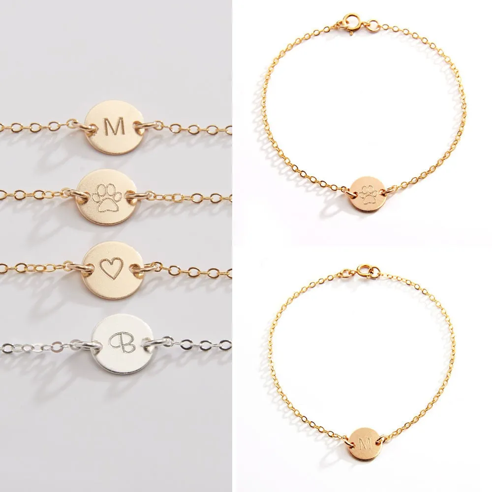 Personalized Mini Gold Bar and Round Disc Bracelet Set - CG268B. Starts at