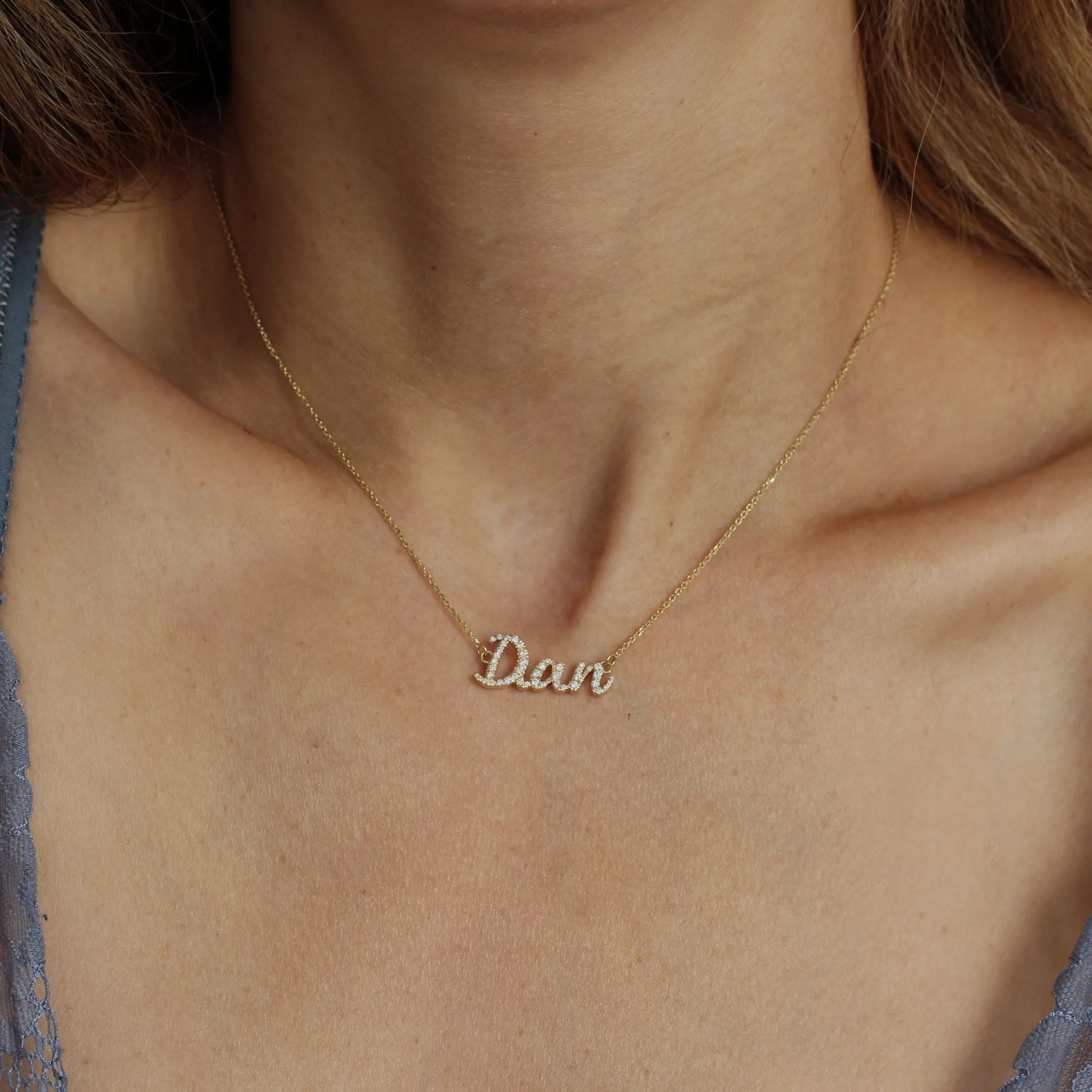 Personalized Name Necklace 14K Gold and Diamonds