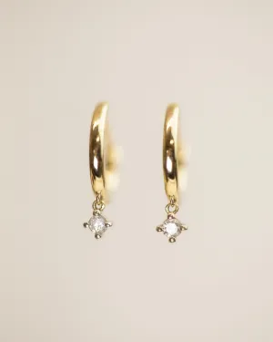 Petite Diamond Dangling Hoop Huggie Earrings