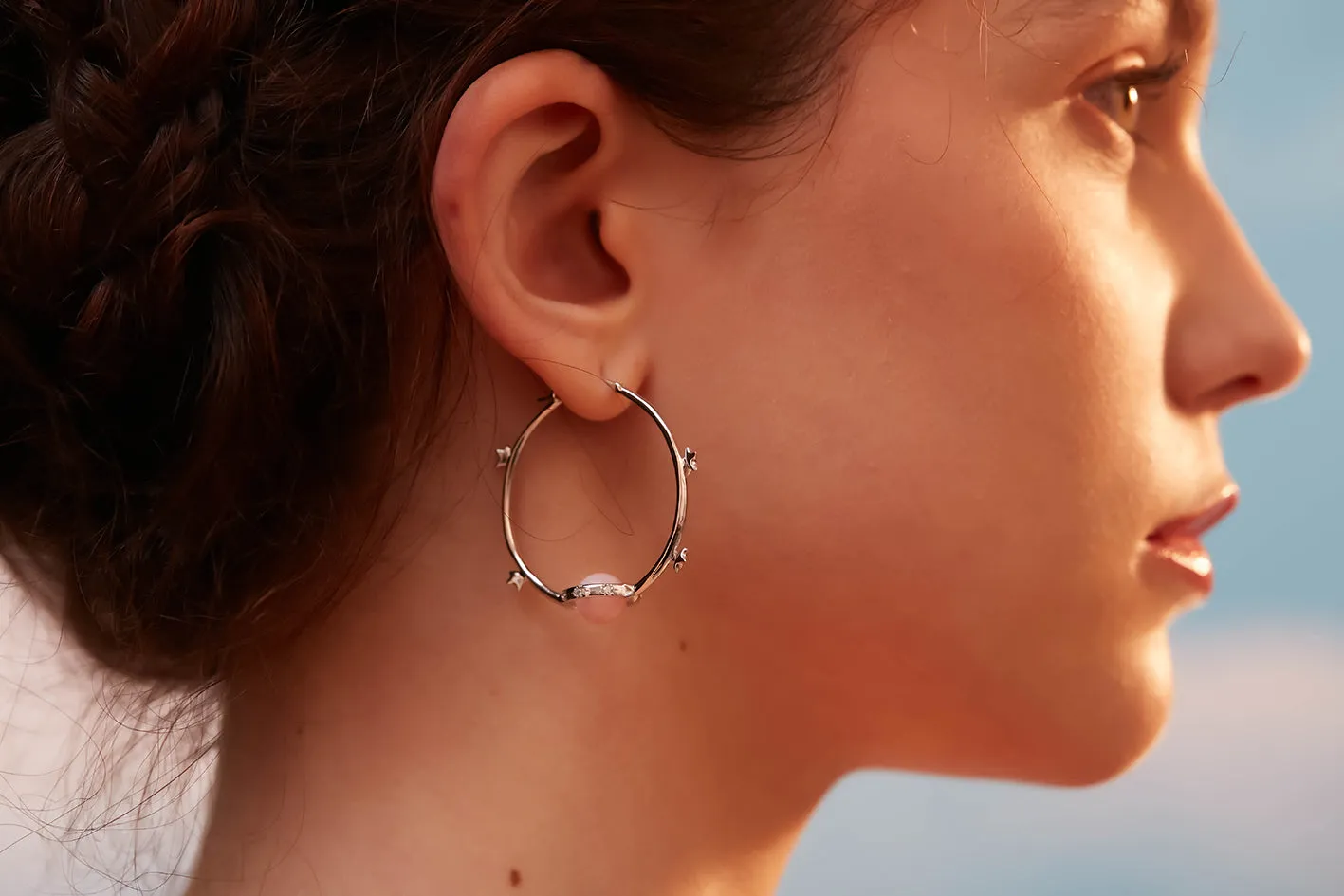 Pink Opal Silver Hoop Earrings - Anahata