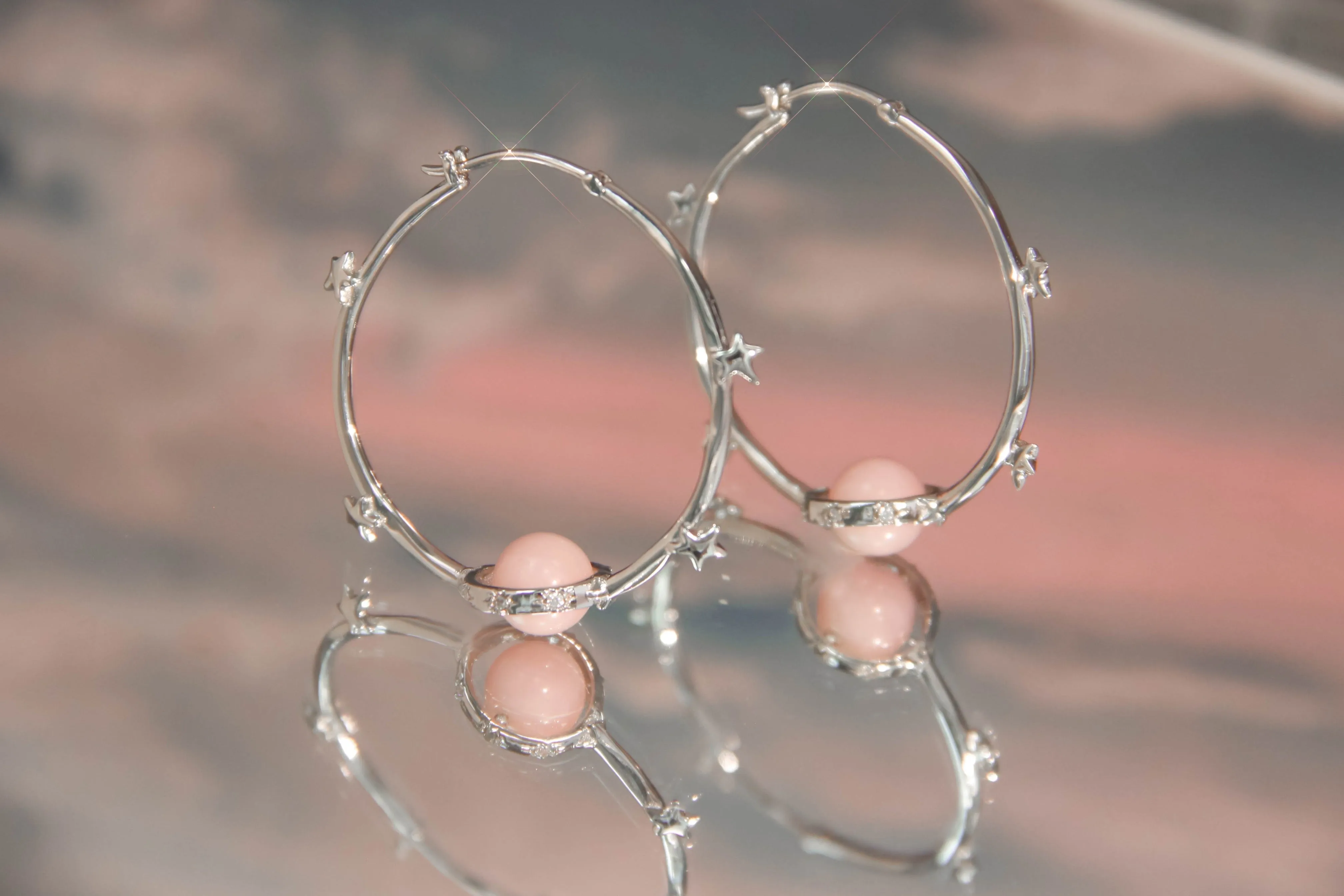 Pink Opal Silver Hoop Earrings - Anahata