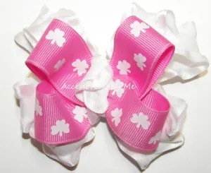 Pink Shamrock Ruffle Hair Clip