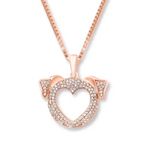 Pre-Owned Kay 1/4 ct Diamond Pet Love Doggie Necklace in 10K Rose Gold