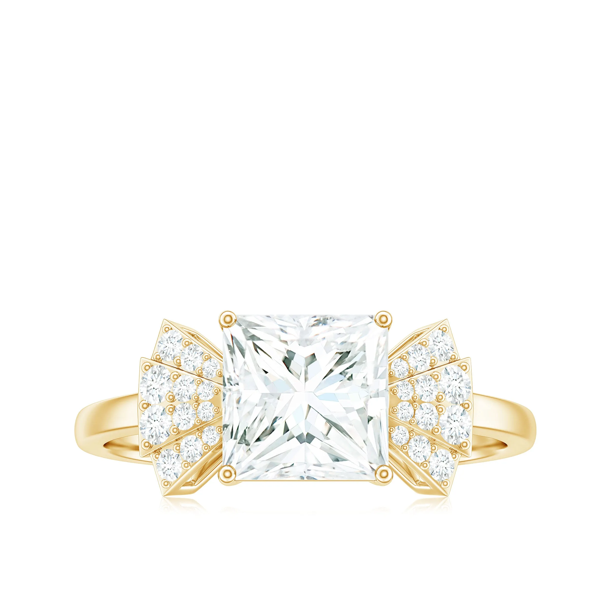 Princess Cut Moissanite Solitaire Designer Engagement Ring in Gold