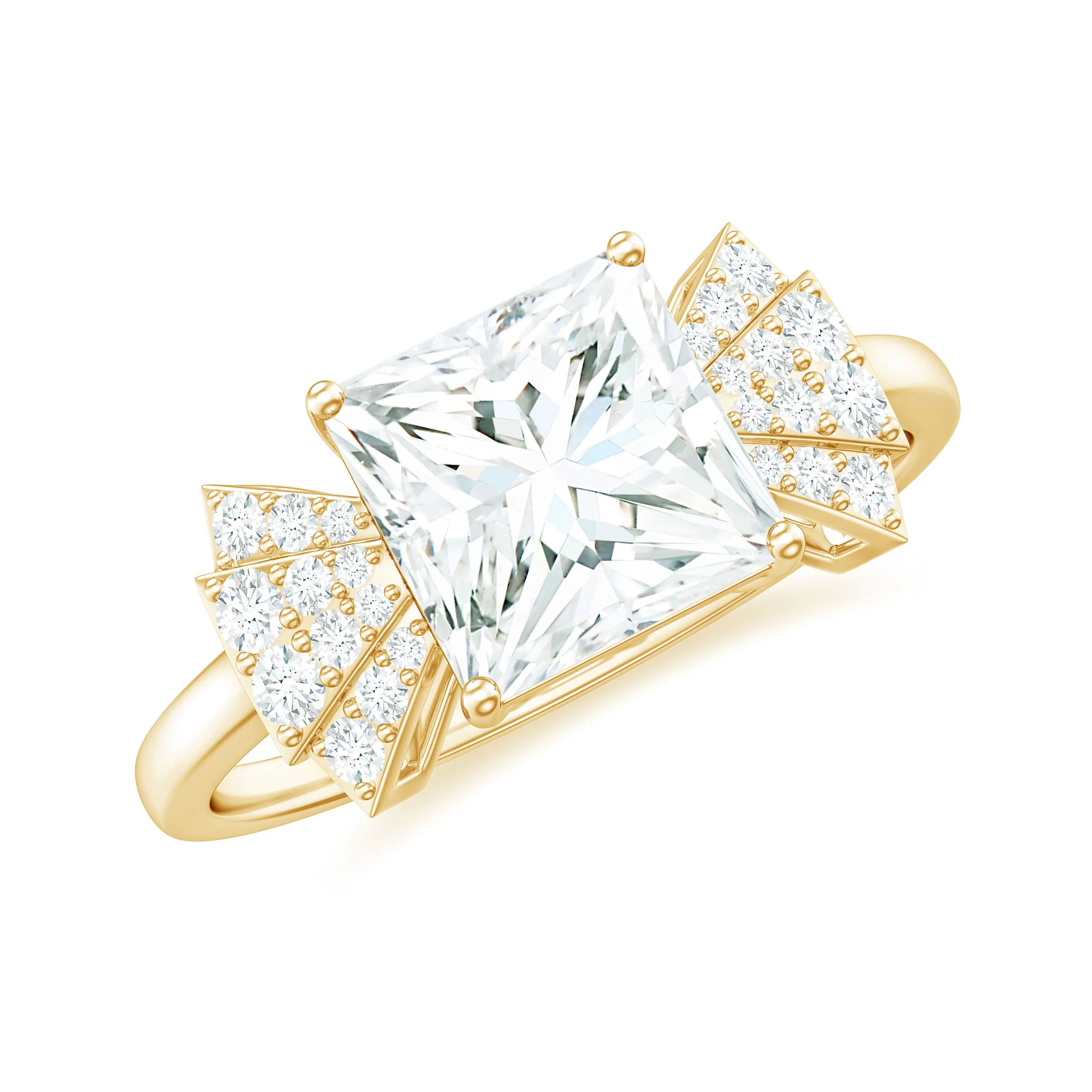 Princess Cut Moissanite Solitaire Designer Engagement Ring in Gold