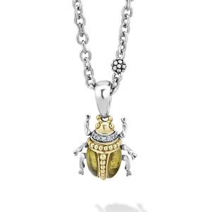 Rare Wonders Olive Quartz Diamond Beetle Pendant Necklace