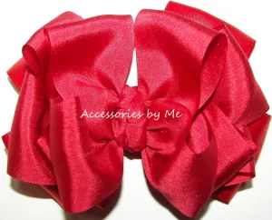 Red Pure Silk Satin Ribbon Hair Bow