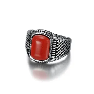 RED STONE GOTHIC DESIGN SIGNET RING